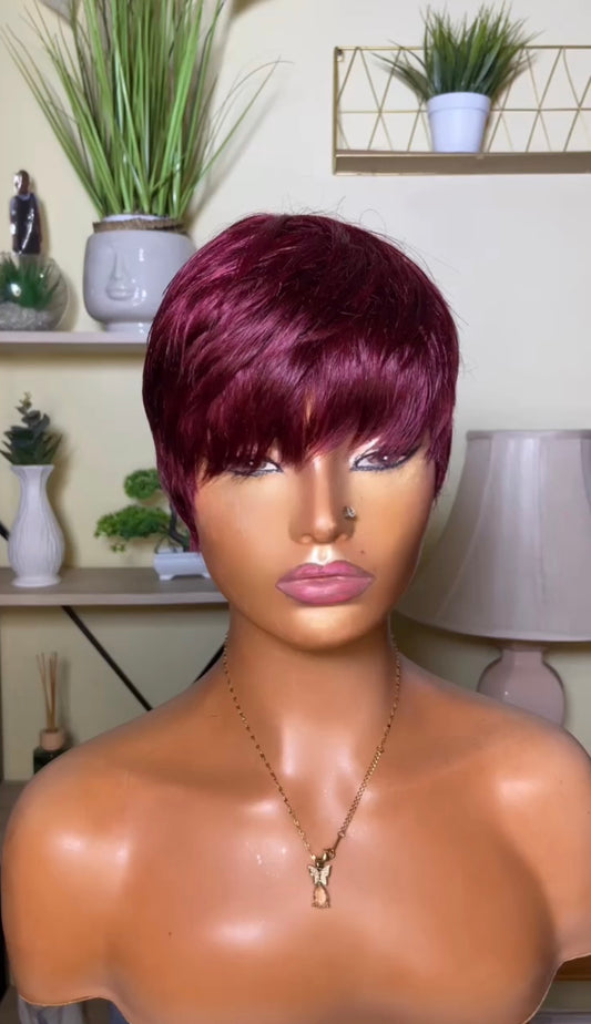 Wine colur skull cap wig