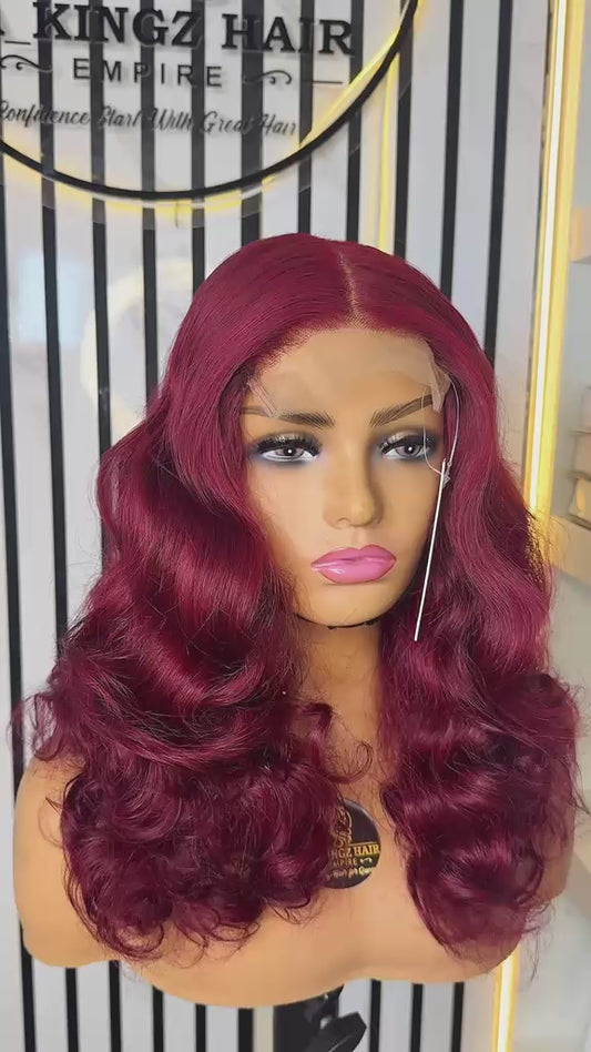 16inc Burgundy Bouncy Paired with 5x5 closure